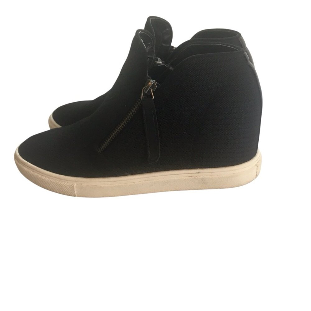 MADDEN GIRL Preston Knit Hidden Wedge Sneaker Casual Black 8.5 Zip Athleisure